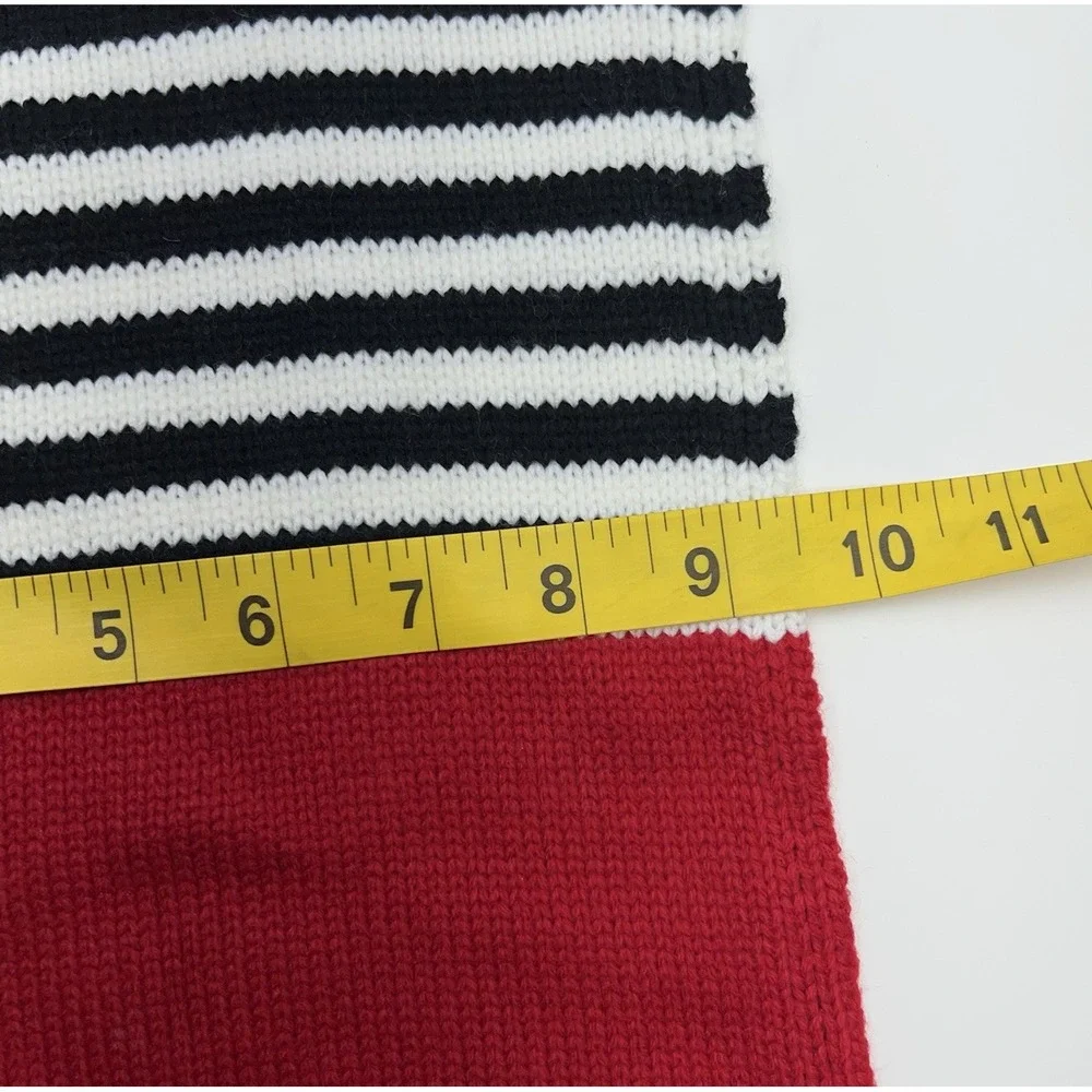 Kate Spade New York Stripe Pom Scarf Black White Charm Red Knitted 9.5